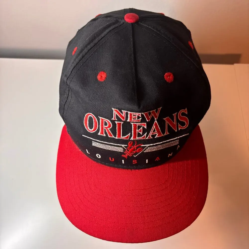 Vtg 90s NEW ORLEANS Louisiana Snapback Hat Cap Embroidered Black Red MINT
